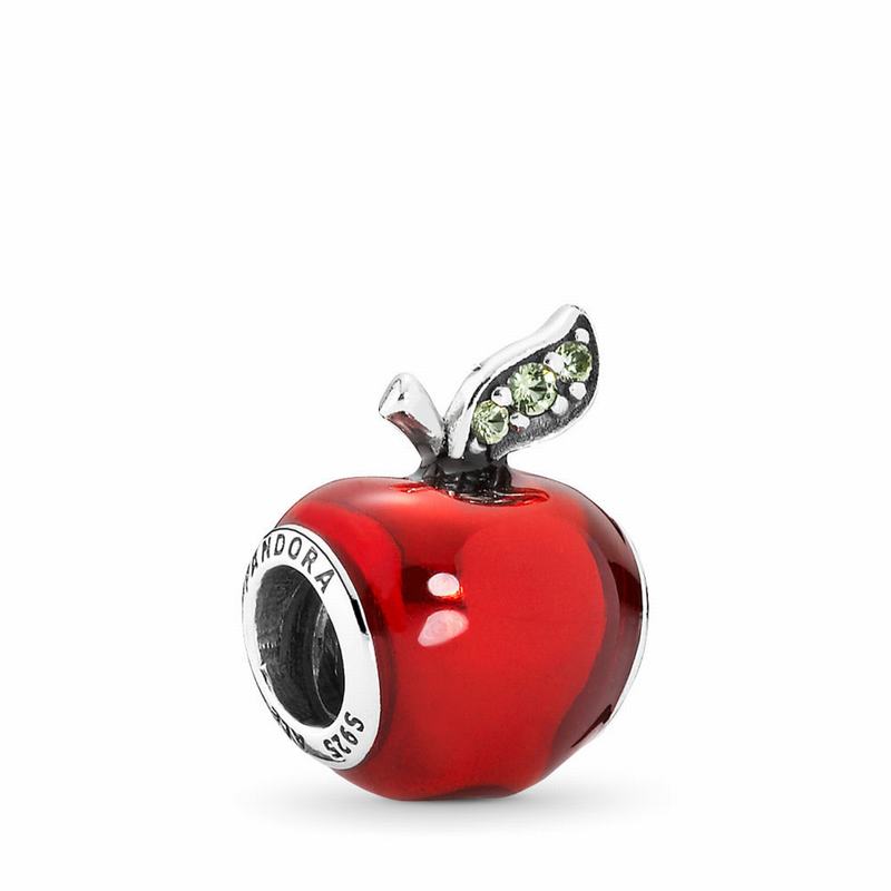 Pandora Disney Snow White's Red Apple Charm Ireland - Sterling Silver/Enamel/Green/Cubic Zirconia -